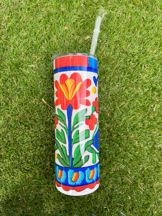 Mexican flower embroidery tumbler